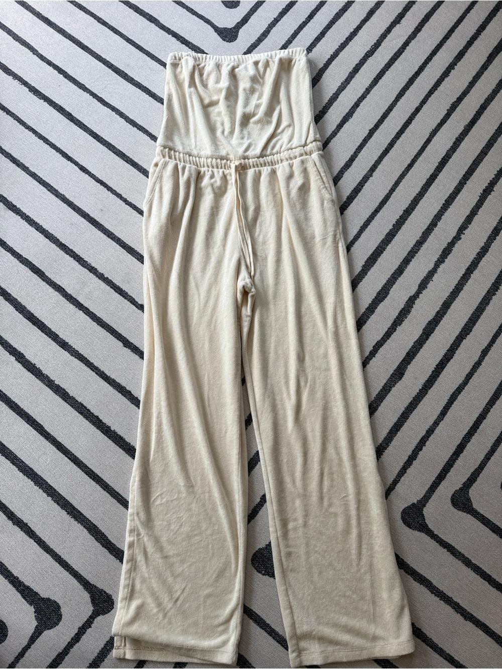 Beyond Yoga Cream Wide-Leg Terry Strapless Jumpsuit